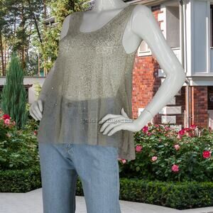 Chan Luu Nude Handmade Beaded Boho Festival Party Evening Tank Top Blouse Medium